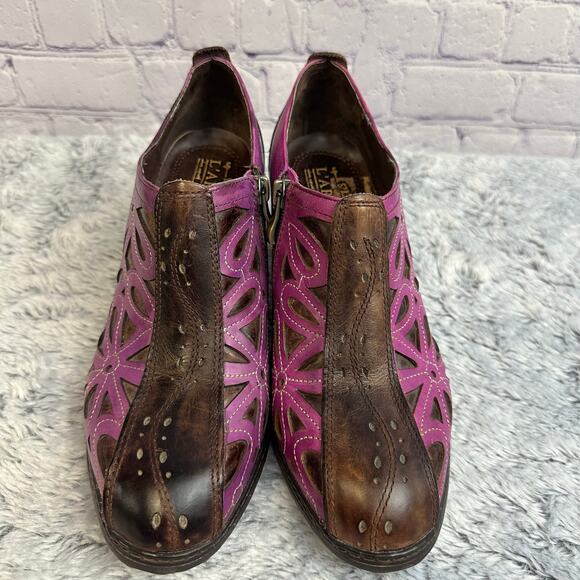Spring Step By L'Artiste Arabella Leather Ankle Boots Purple Brown Size 39 US 8 - Picture 3 of 11